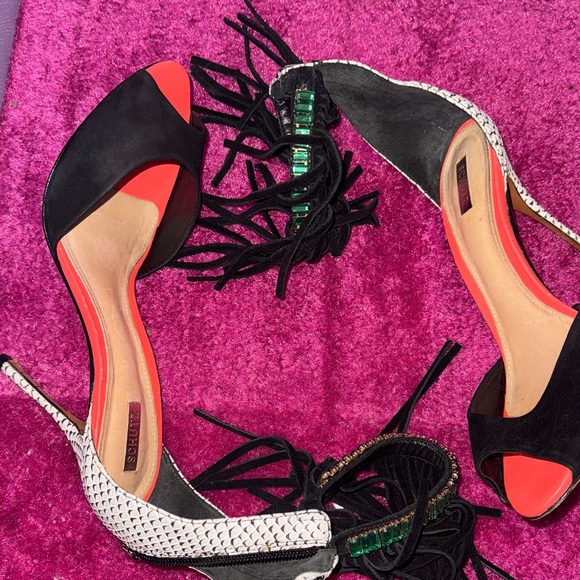 Black and Orange Women's High Heel Sandals - Picture 6 of 6